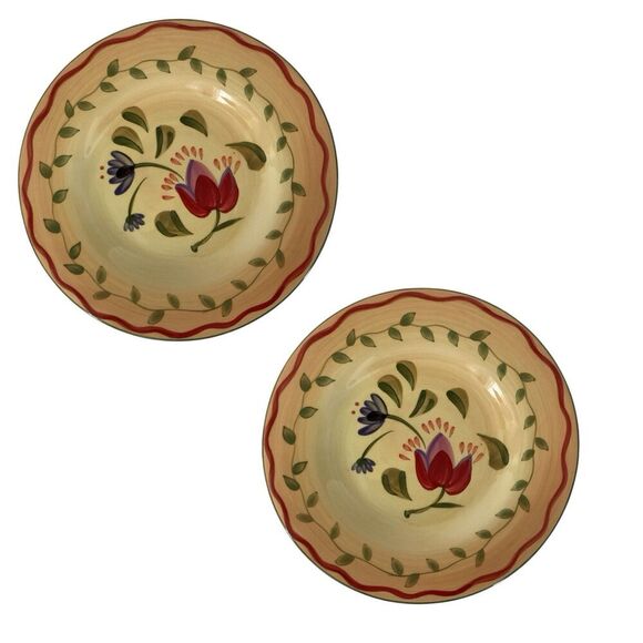 Pfaltzgraff  Hand Painted Napoli Salad Luncheon Plates 9" Stoneware Set Of 2 - Picture 1 of 4